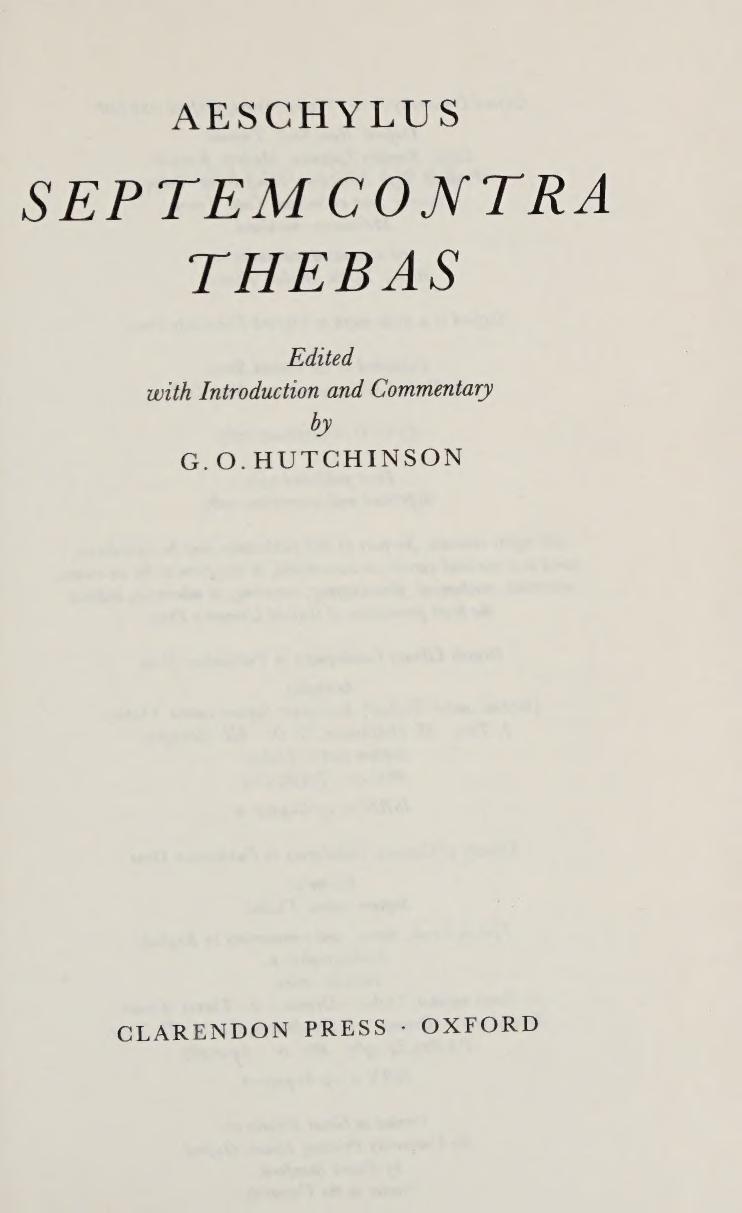 Septem contra Thebas by Aeschylus G.O. Hutchinson