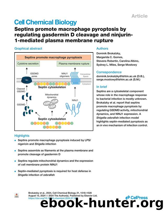 Septins promote macrophage pyroptosis by regulating gasdermin D cleavage and ninjurin-1-mediated plasma membrane rupture by unknow