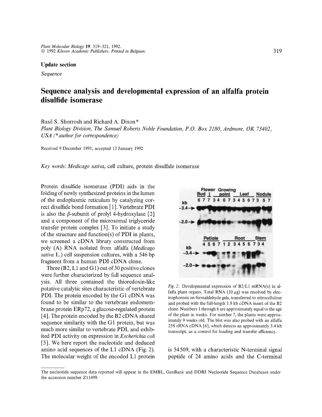 Sequence analysis and developmental expression of an alfalfa protein disulfide isomerase by Unknown