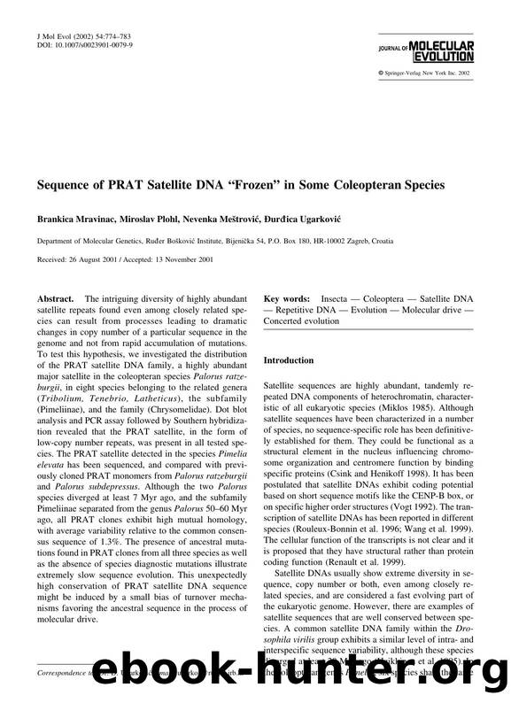 Sequence of PRAT Satellite DNA âFrozenâ in Some Coleopteran Species by Mravinac B. et al