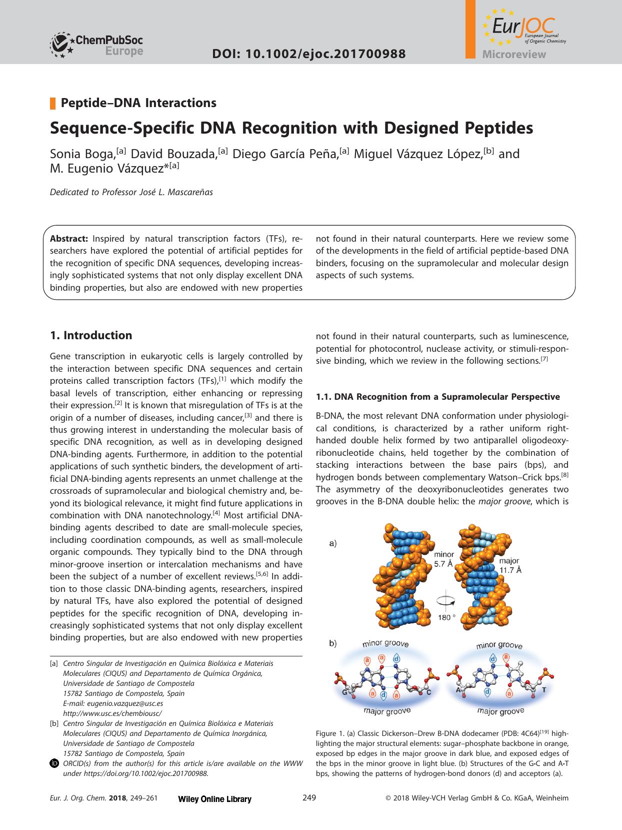Sequence&#x02010;Specific DNA Recognition with Designed Peptides by Unknown