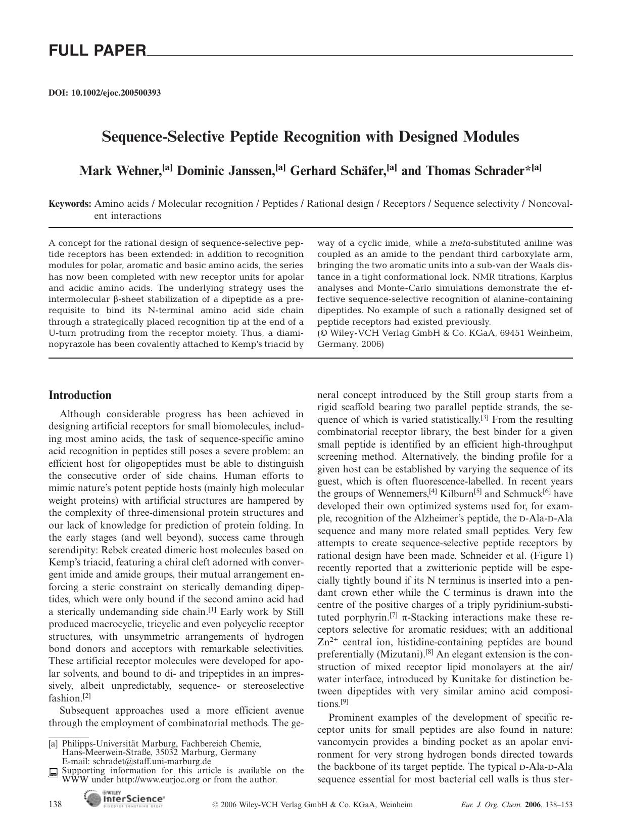 Sequence-Selective Peptide Recognition with Designed Modules by Unknown