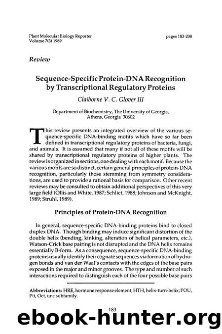 Sequence-specific protein-DNA recognition by transcriptional regulatory proteins by Unknown