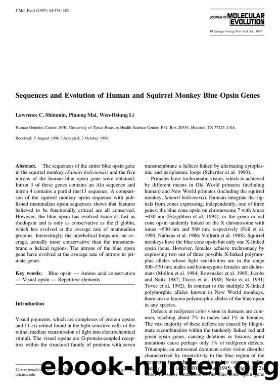 Sequences and Evolution of Human and Squirrel Monkey Blue Opsin Genes by Shimmin L. et al