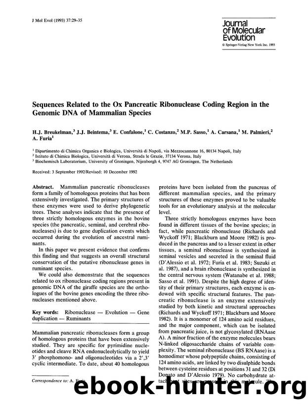 Sequences related to the ox pancreatic ribonuclease coding region in the genomic DNA of mammalian species by Unknown