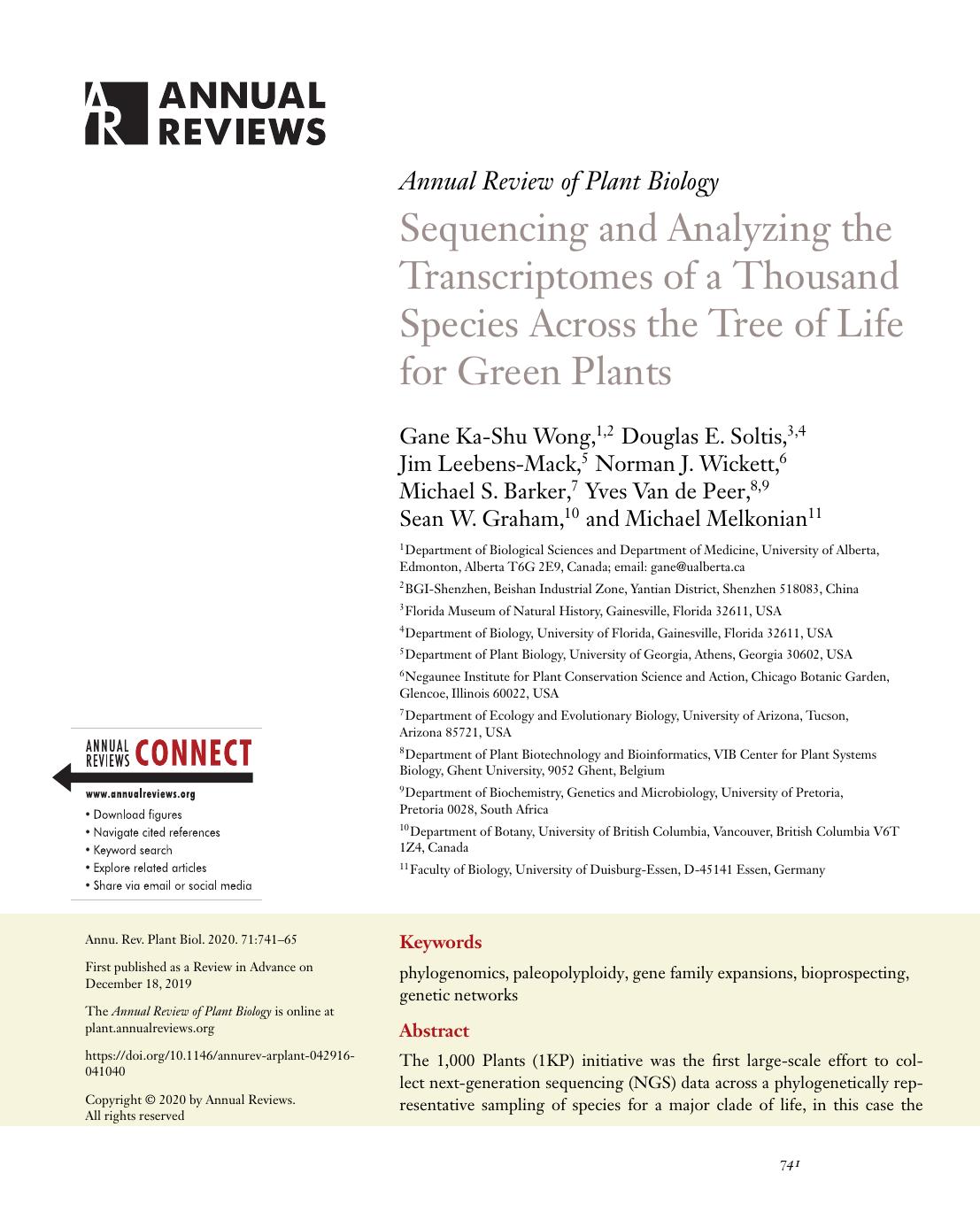 Sequencing and Analyzing the Transcriptomes of a Thousand Species Across the Tree of Life for Green Plants by unknow
