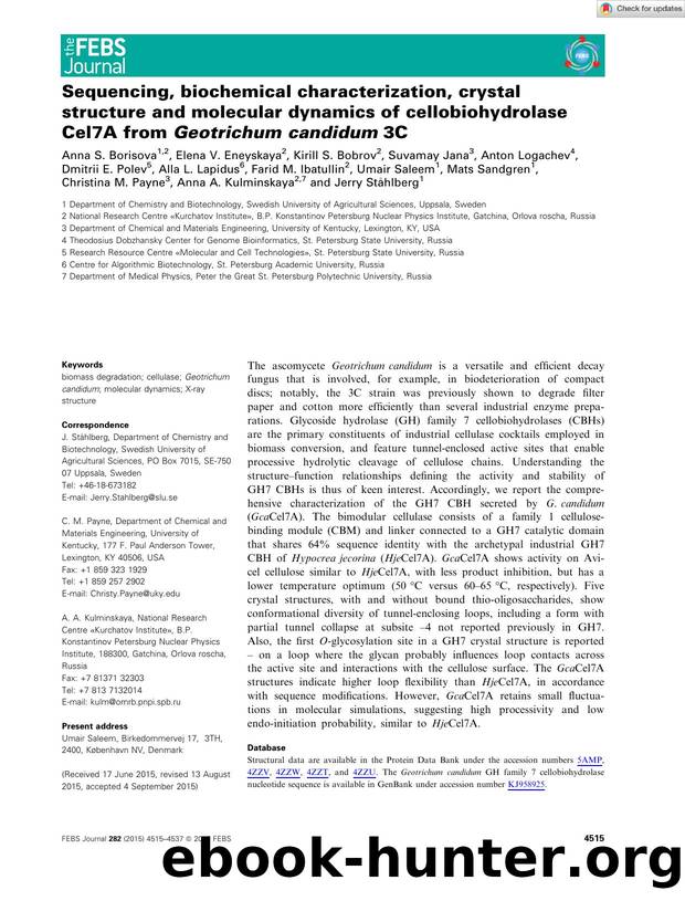 Sequencing, biochemical characterization, crystal structure and molecular dynamics of cellobiohydrolase Cel7A from Geotrichum candidum 3C by Unknown