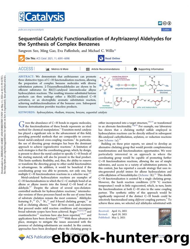 Sequential Catalytic Functionalization of Aryltriazenyl Aldehydes for the Synthesis of Complex Benzenes by Sangwon Seo Ming Gao Eva Paffenholz & Michael C. Willis