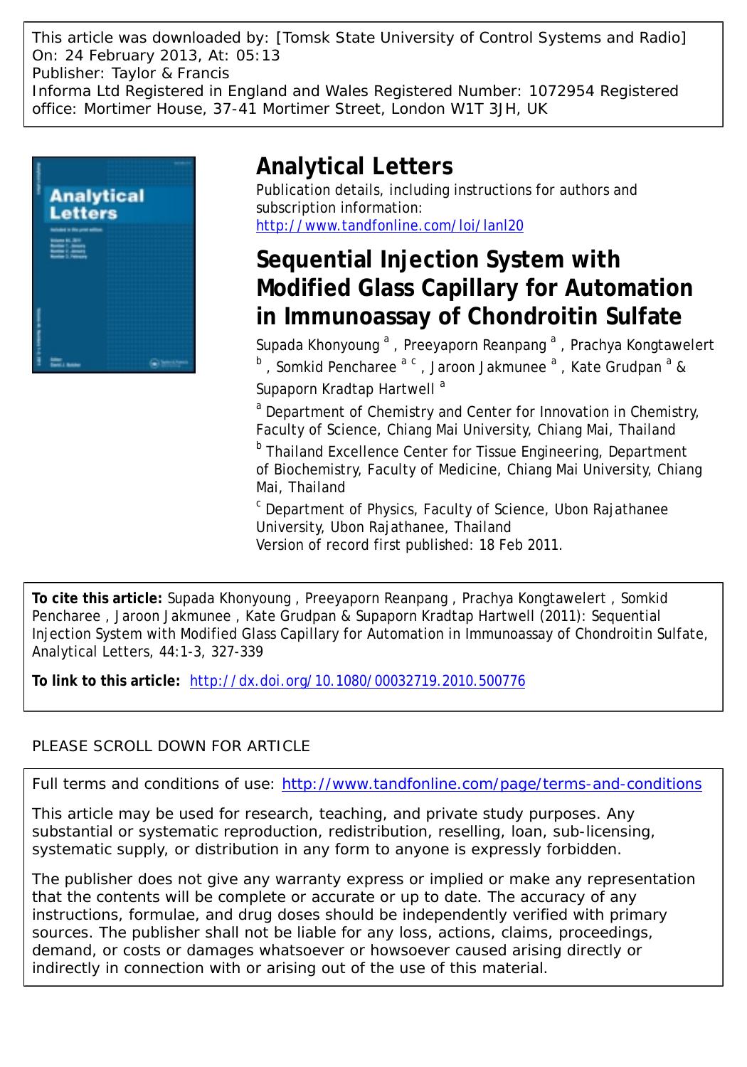 Sequential Injection System with Modified Glass Capillary for Automation in Immunoassay of Chondroitin Sulfate by unknow
