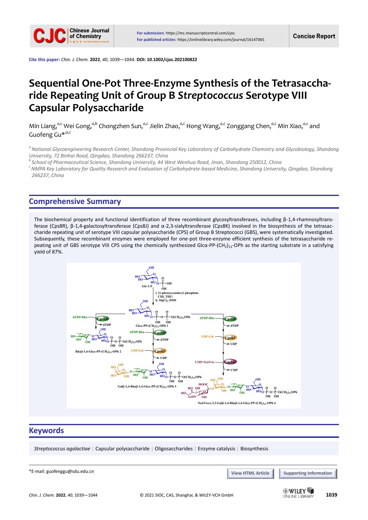 Sequential One-pot Three-enzyme Synthesis of the Tetrasaccha-ride Repeating Unit of Group B Streptococcus Serotype VIII Cap-sular Polysaccharide by Minna