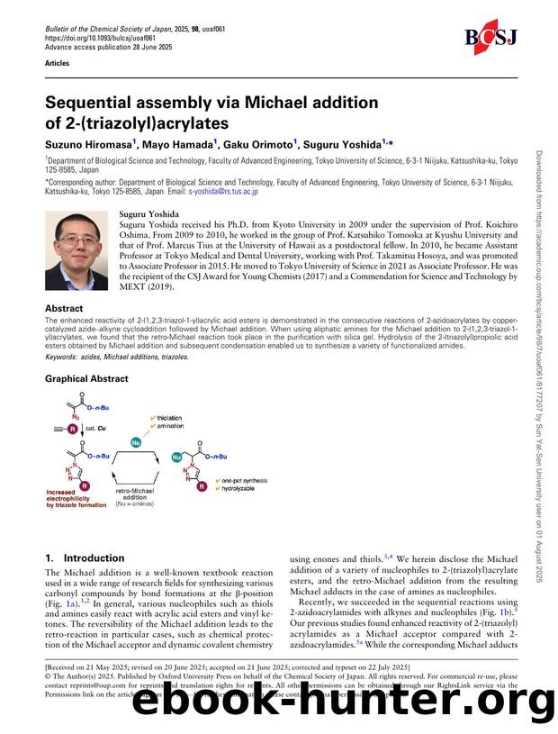 Sequential assembly via Michael addition of 2-(triazolyl)acrylates by Suzuno Hiromasa & Mayo Hamada & Gaku Orimoto & Suguru Yoshida