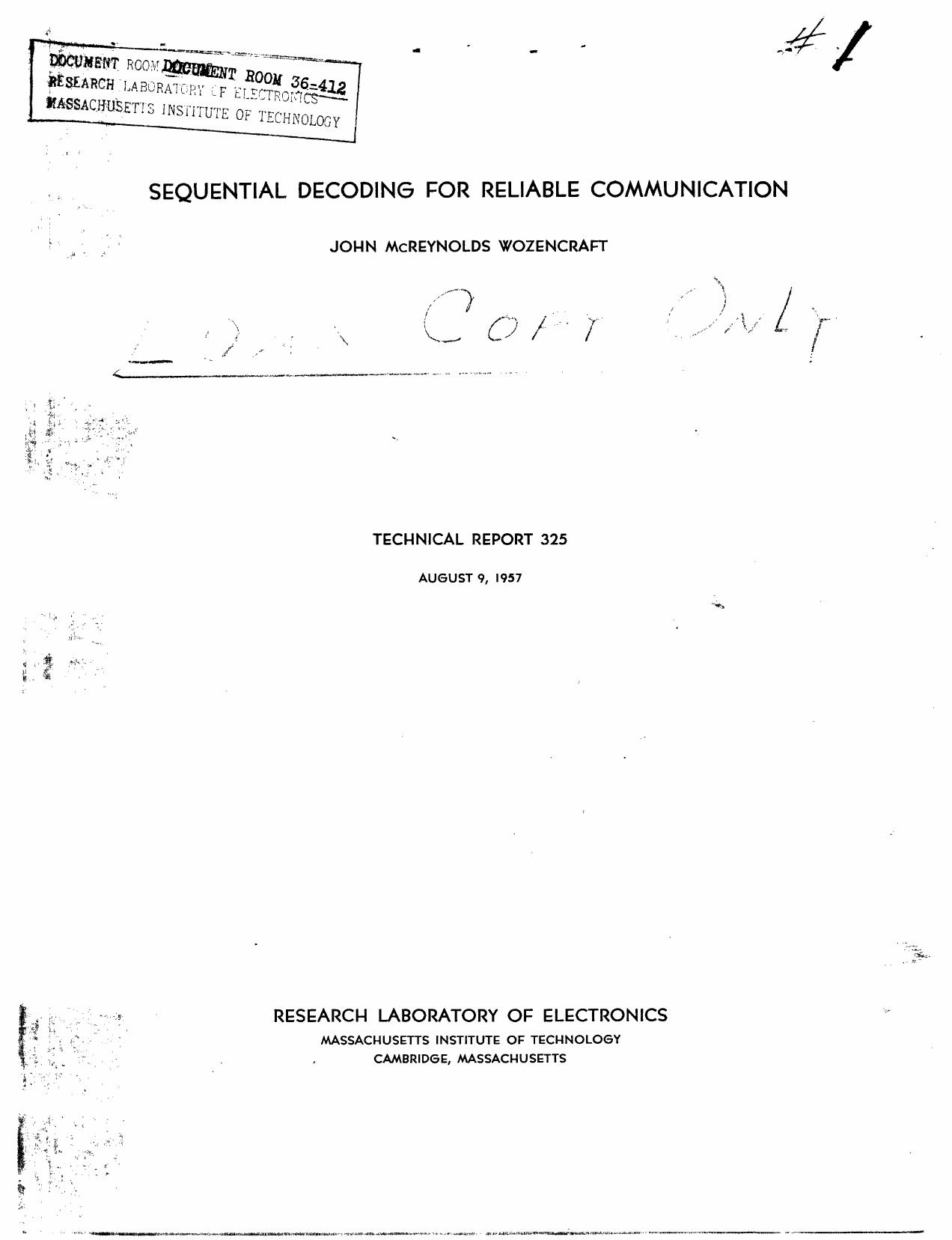 Sequential decoding for reliable communication by Wozencraft John M
