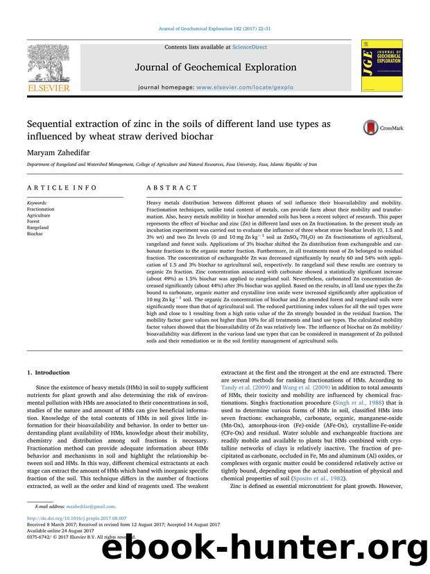 Sequential extraction of zinc in the soils of different land use types as influenced by wheat straw derived biochar by Maryam Zahedifar