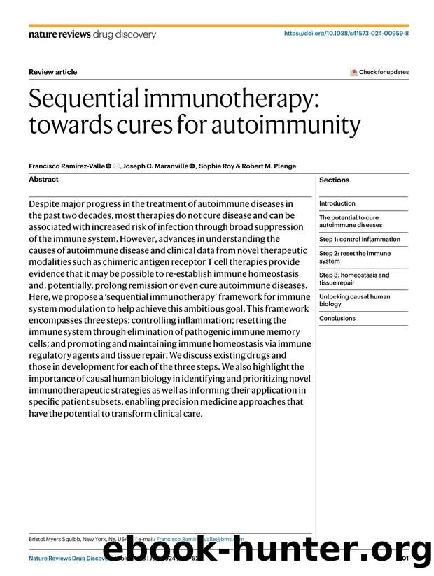 Sequential immunotherapy: towards cures for autoimmunity by Francisco Ramírez-Valle & Joseph C. Maranville & Sophie Roy & Robert M. Plenge