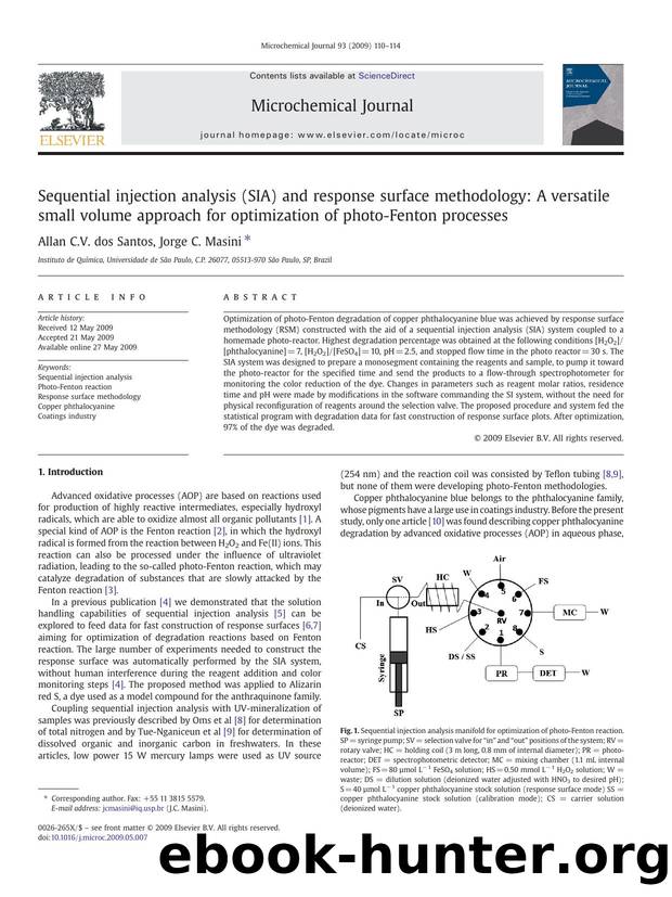 Sequential injection analysis (SIA) and response surface methodology: A versatile small volume approach for optimization of photo-Fenton processes by Allan C.V. dos Santos; Jorge C. Masini