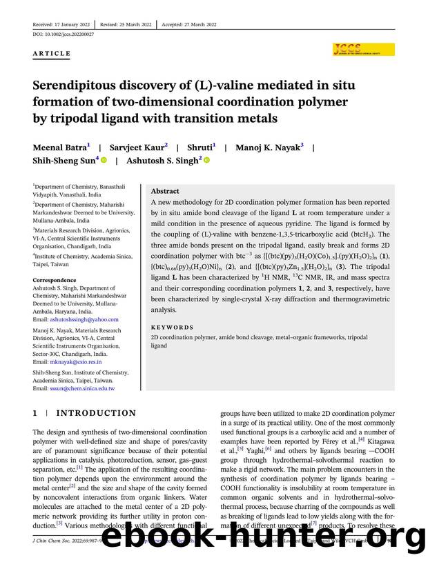 Serendipitous Discovery of (L)-Valine Mediated in situ Formation of Two-Dimensional Coordination Polymer by Tripodal Ligand with Transition Metals by Unknown