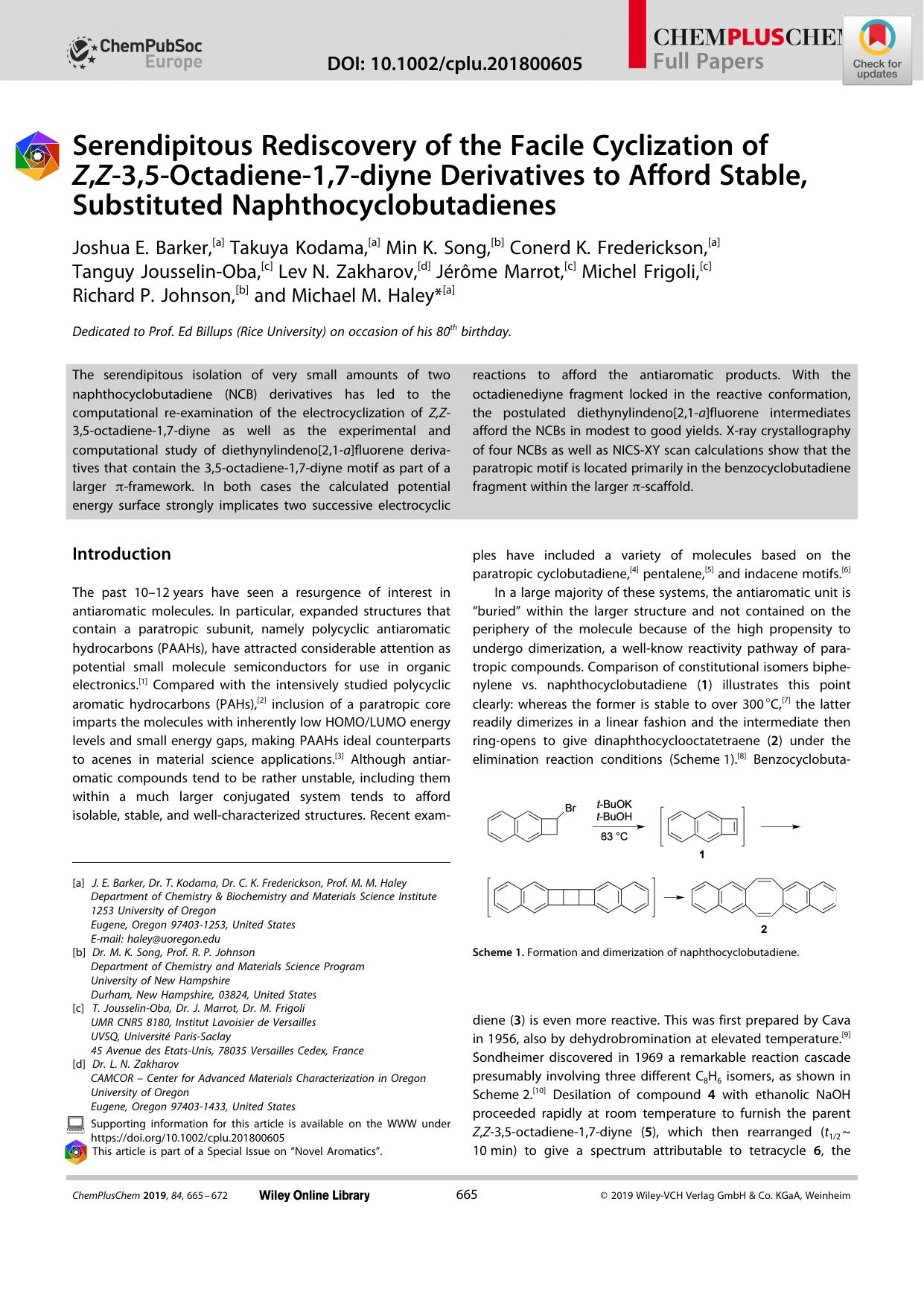 Serendipitous Rediscovery of the Facile Cyclization of Z,Zâ3,5âOctadieneâ1,7âdiyne Derivatives to Afford Stable, Substituted Naphthocyclobutadienes by Unknown