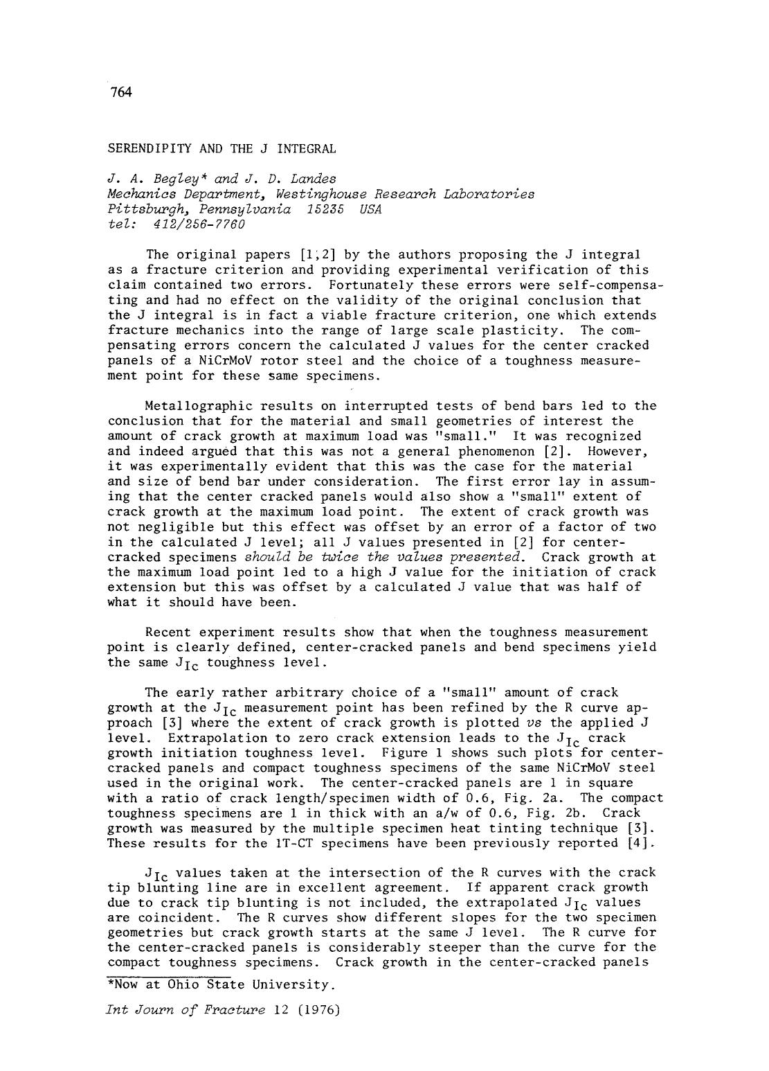 Serendtrity and the J integral by Unknown