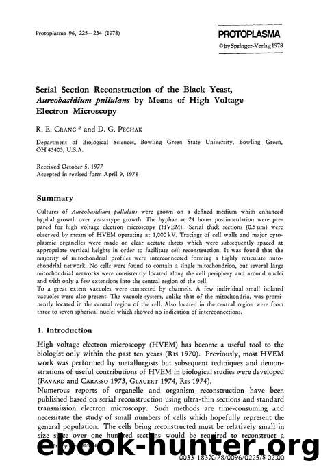 Serial section reconstruction of the black yeast, <Emphasis Type="Italic">Aureobasidium pullulans <Emphasis> by means of high voltage electron microscopy by Unknown