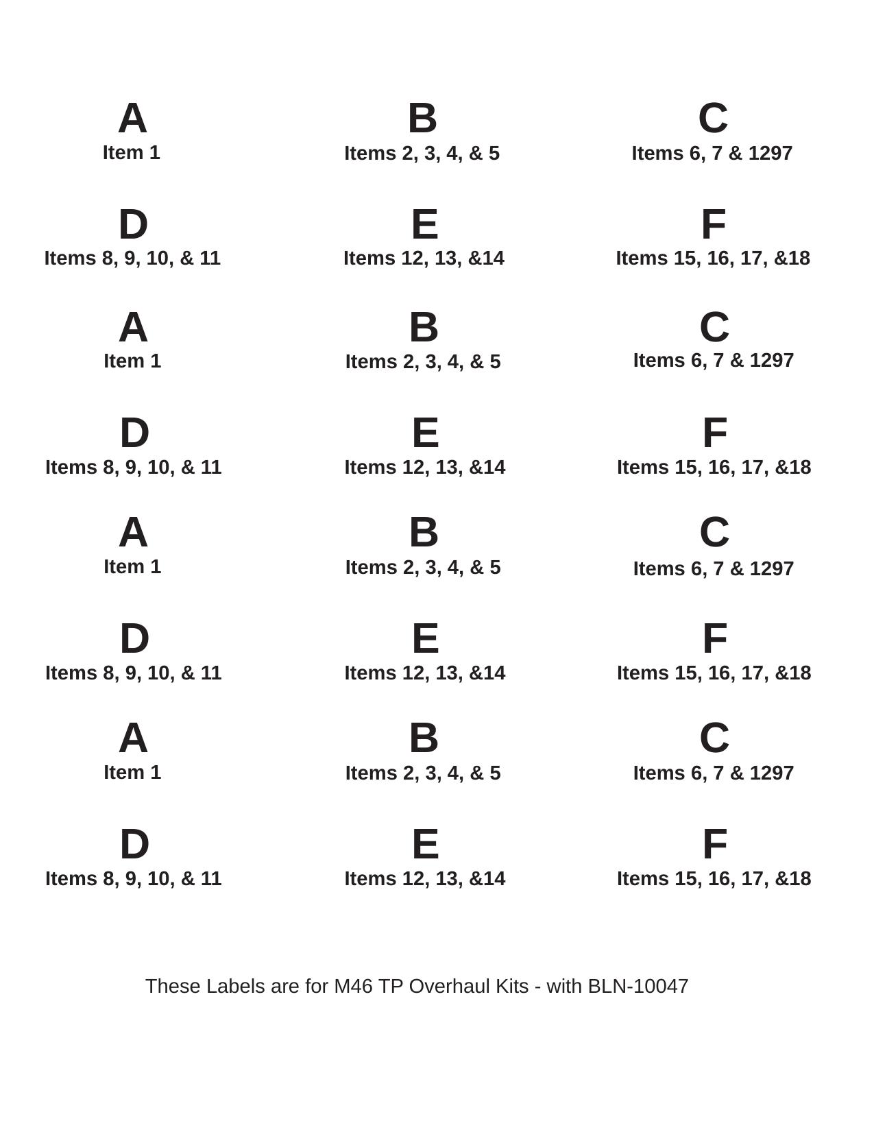 Series 40 M46TP Gasket Kit labels L BLN-10047L Rev AA Sept 2007 by Unknown