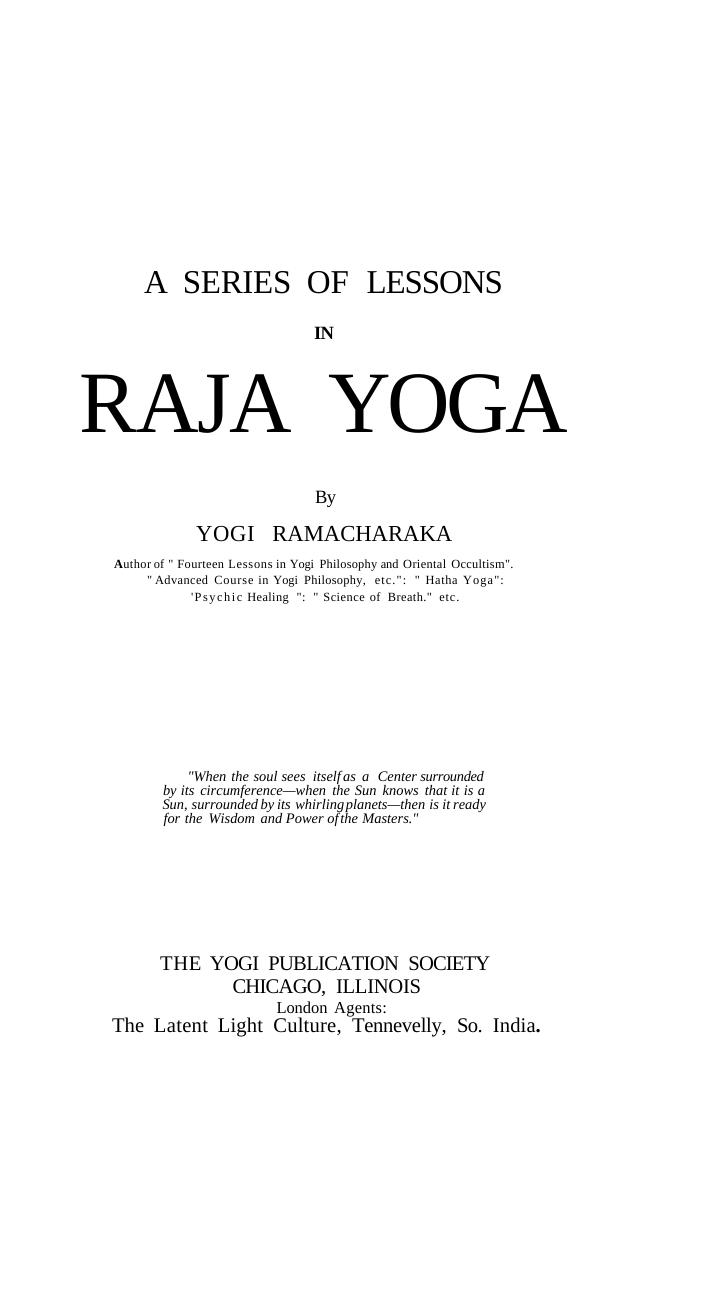 Series of Lessons in Raja Yoga by Yogi Ramacharaka