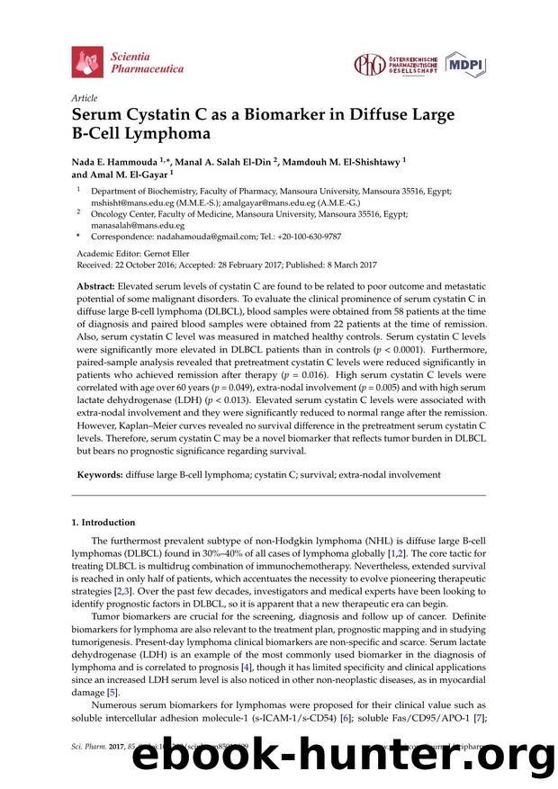 Serum Cystatin C as a Biomarker in Diffuse Large B-Cell Lymphoma by Nada E. Hammouda Manal A. Salah El-Din Mamdouh M. El-Shishtawy & Amal M. El-Gayar