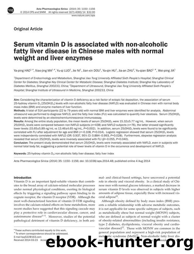 Serum vitamin D is associated with non-alcoholic fatty liver disease in Chinese males with normal weight and liver enzymes by unknow