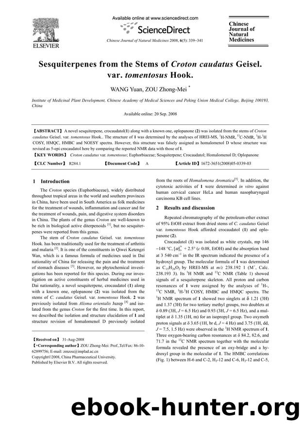 Sesquiterpenes from the Stems of Croton caudatus Geisel. var. tomentosus Hook. by WANG; Yuan ZOU