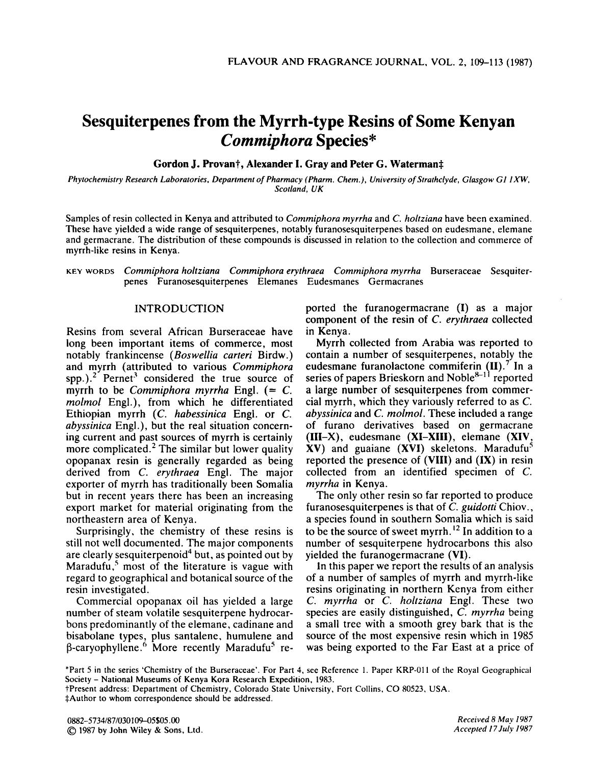 Sesquiterpenes from the myrrh-type resins of some kenyan commiphora species by Unknown