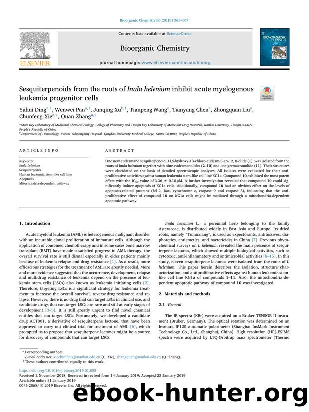 Sesquiterpenoids from the roots of Inula helenium inhibit acute myelogenous leukemia progenitor cells by unknow