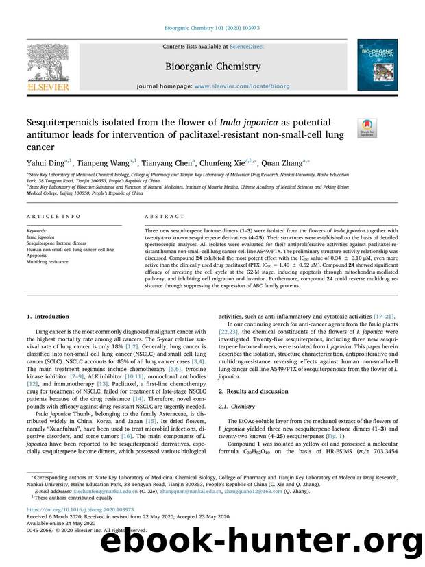 Sesquiterpenoids isolated from the flower of Inula japonica as potential antitumor leads for intervention of paclitaxel-resistant non-small-cell lung cancer by Yahui Ding & Tianpeng Wang & Tianyang Chen & Chunfeng Xie & Quan Zhang