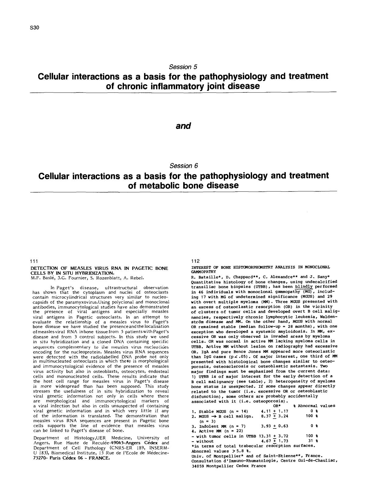 Session 5 Cellular interactions as a basis for the pathophysiology and treatment of chronic inflammatory joint disease and Session 6 Cellular interactions as a basis for the pathop by Unknown