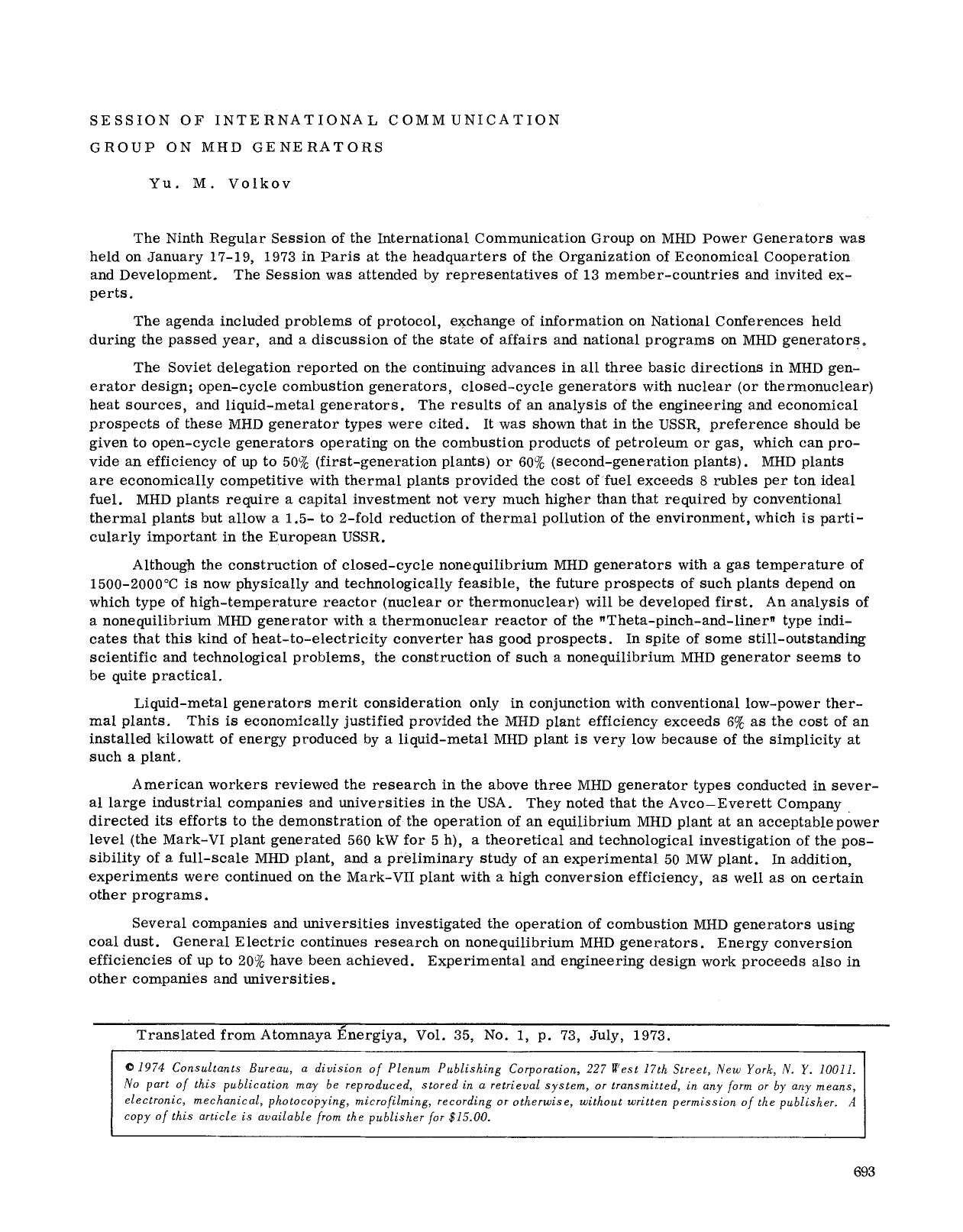 Session of International Communication Group on MHD Generators by Unknown