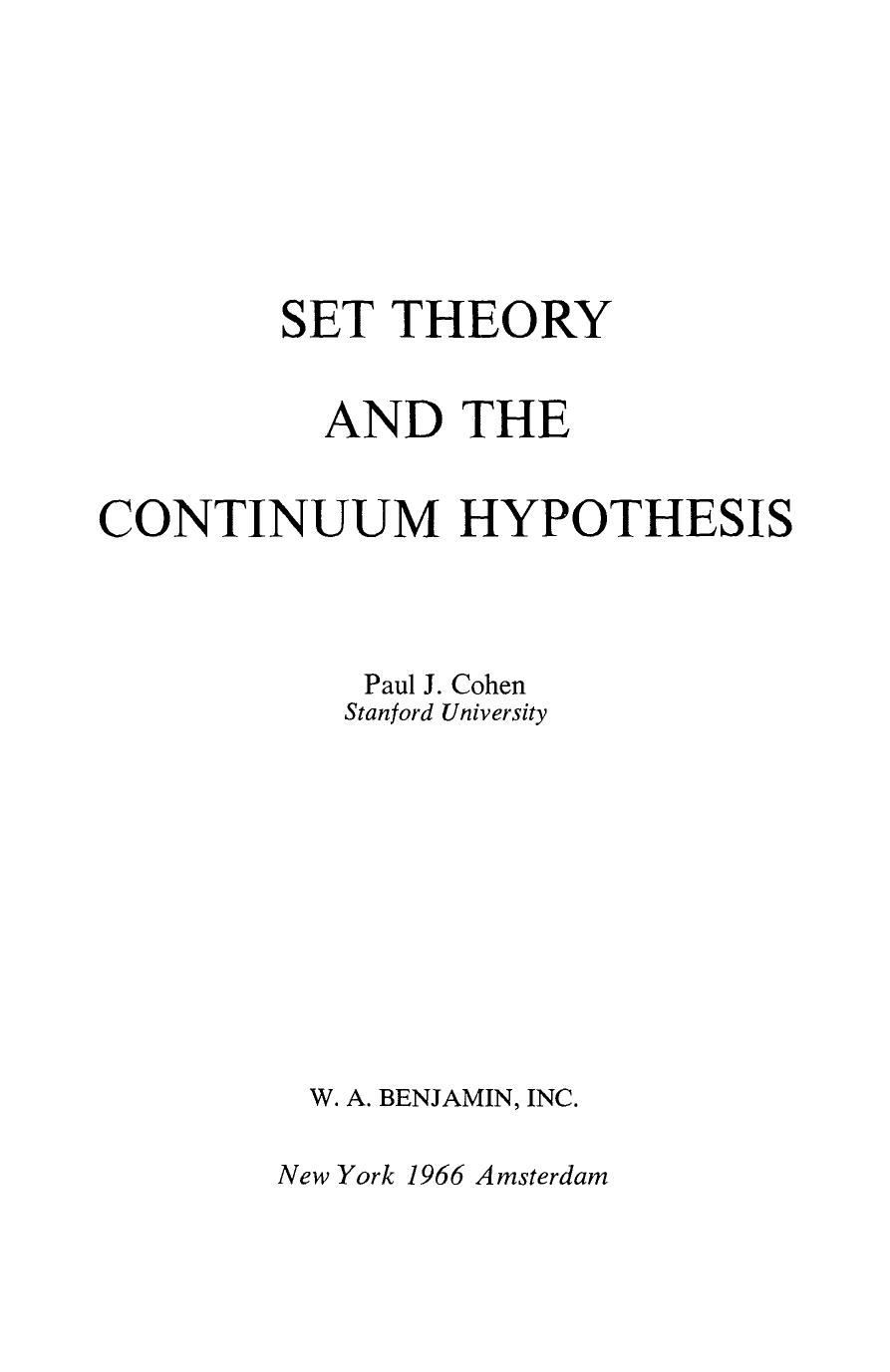 Set Theory and the Continuum Hypothesis by Unknown