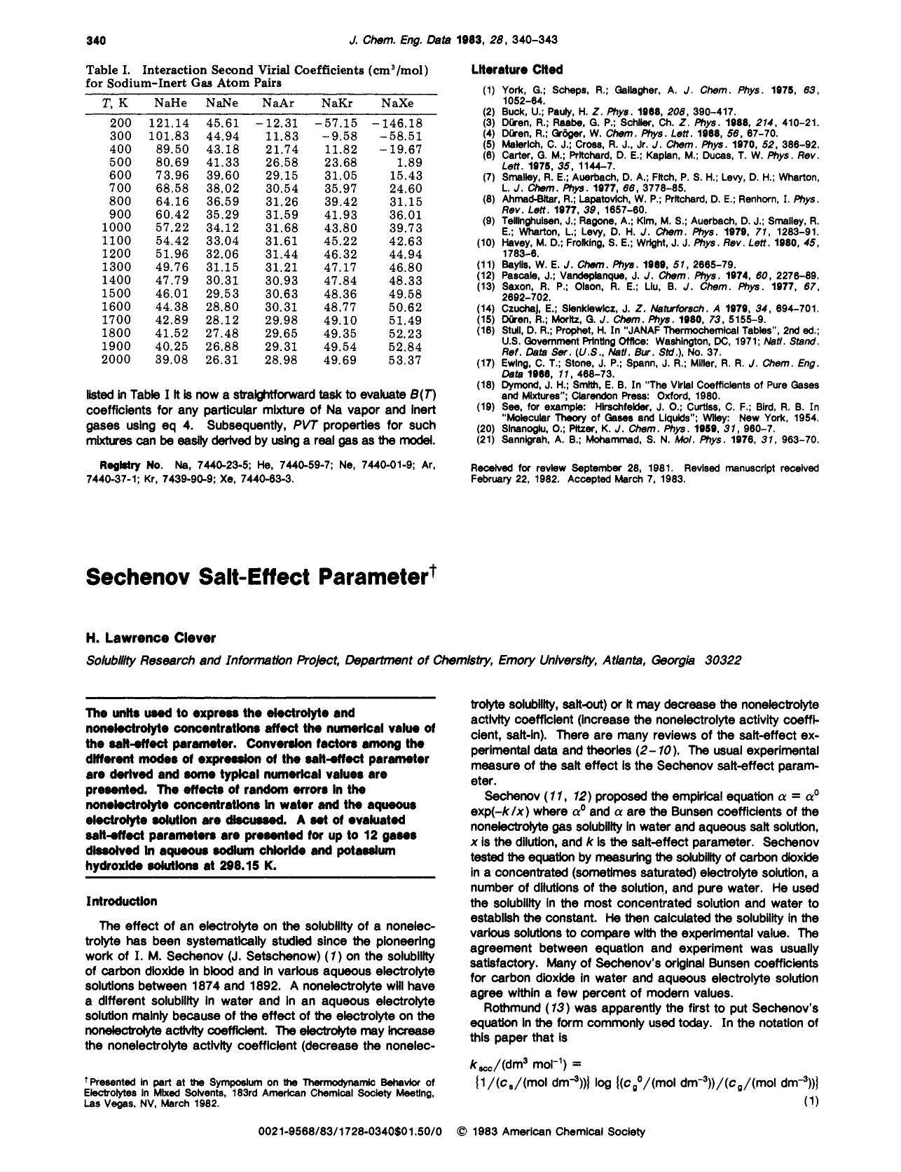 Setchenov salt-effect parameter by H. Lawrence Clever