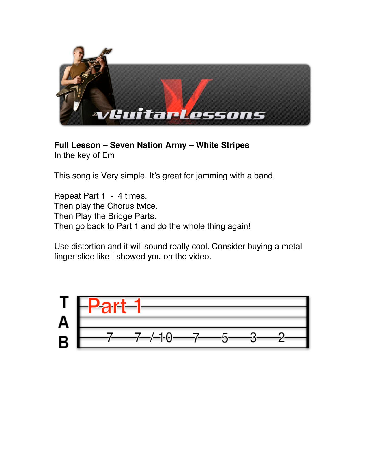 Seven Nation Army Notes by Unknown