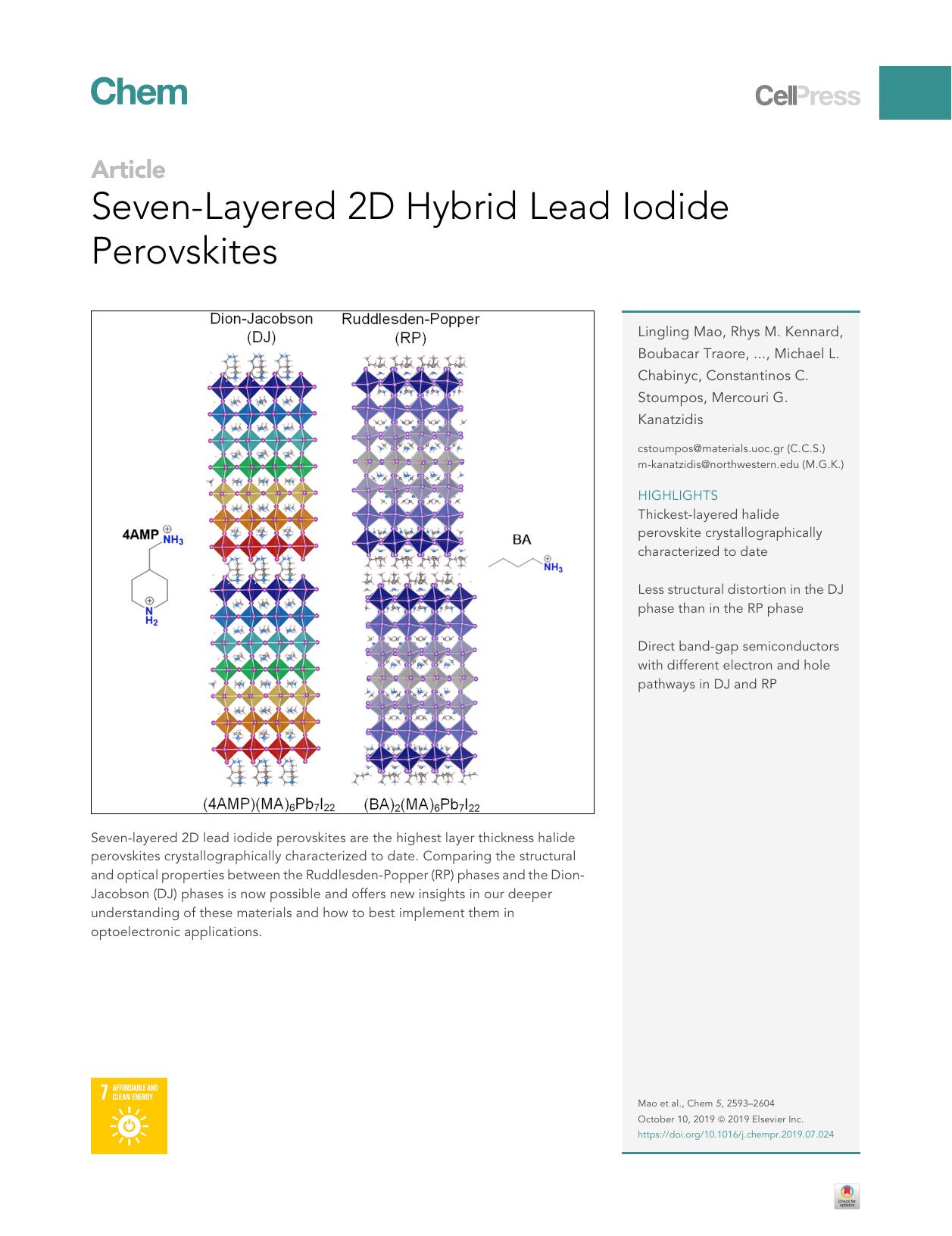 Seven-Layered 2D Hybrid Lead Iodide Perovskites by unknow