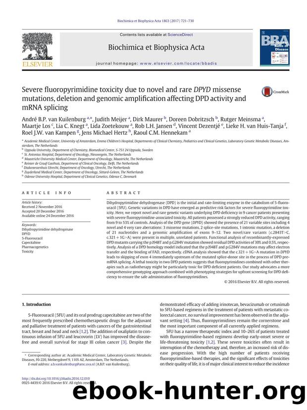Severe fluoropyrimidine toxicity due to novel and rare DPYD missense mutations, deletion and genomic amplification affecting DPD activity and mRNA splicing by unknow