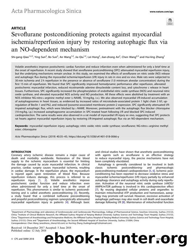 Sevoflurane postconditioning protects against myocardial ischemiareperfusion injury by restoring autophagic flux via an NO-dependent mechanism by unknow