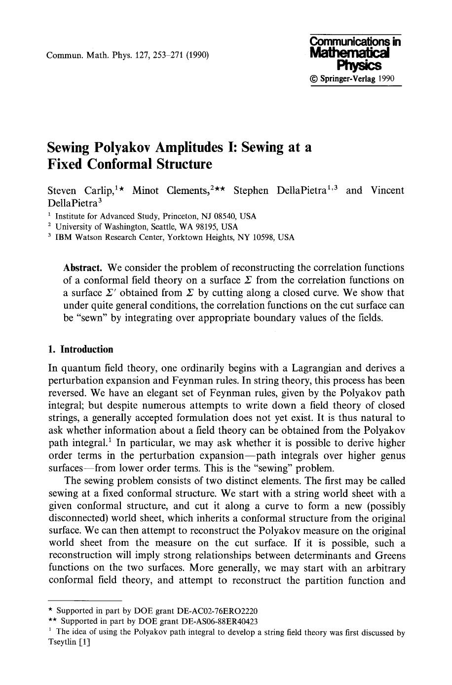 Sewing Polyakov amplitudes I: Sewing at a fixed conformal structure by Unknown