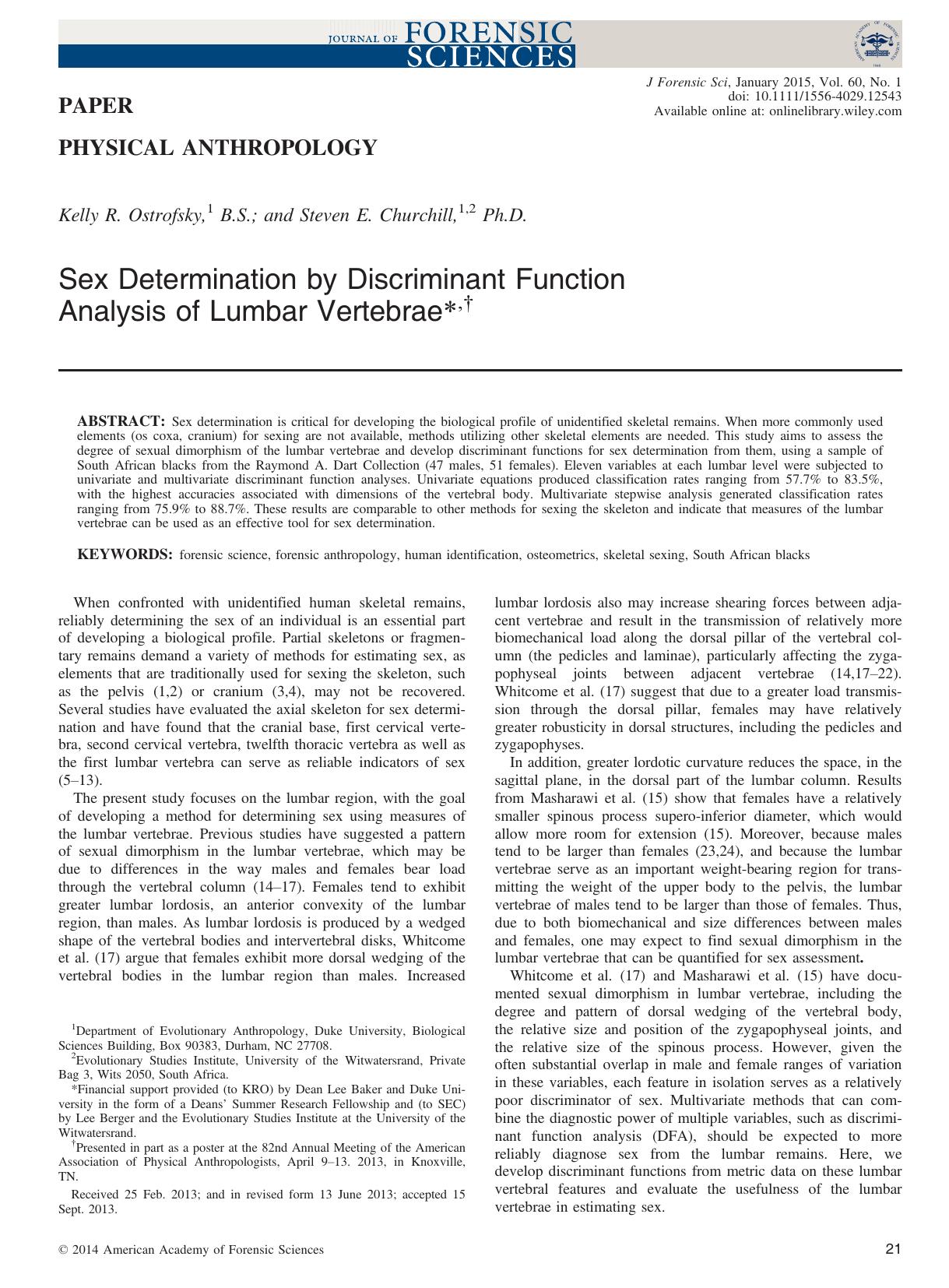 Sex Determination by Discriminant Function Analysis of Lumbar Vertebrae by Unknown