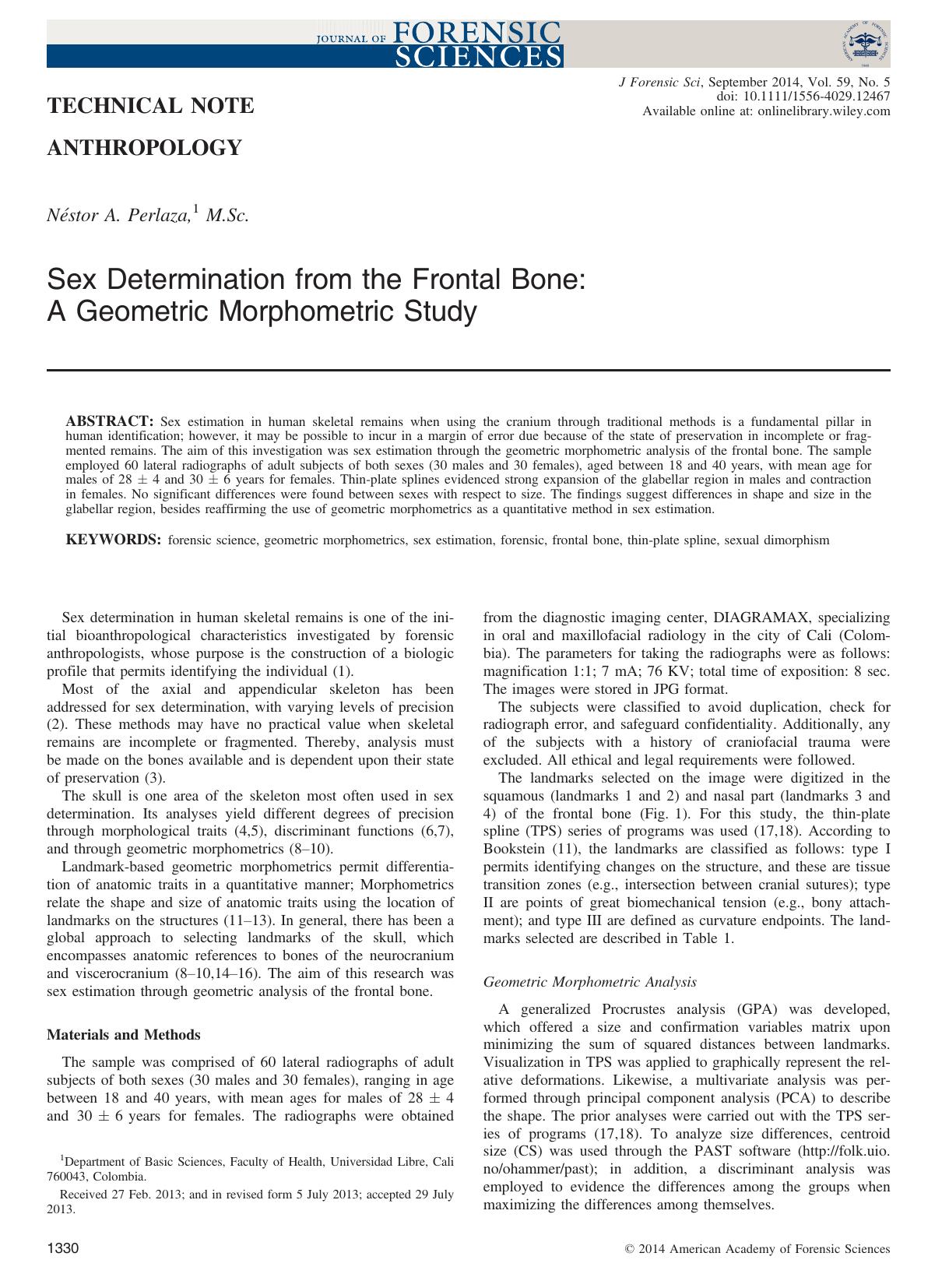 Sex Determination from the Frontal Bone: A Geometric Morphometric Study by Unknown
