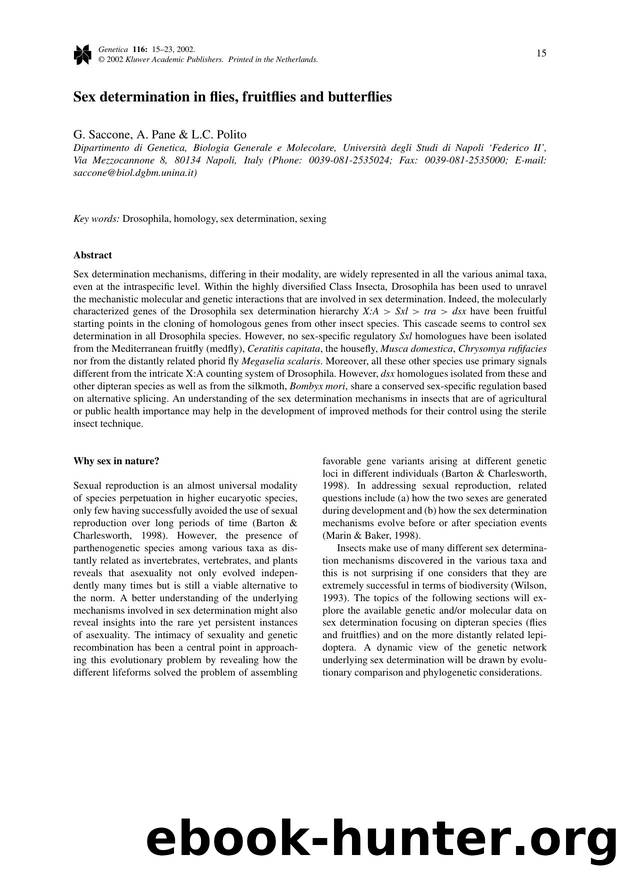 Sex Determination in Flies, Fruitflies and Butterflies by Unknown