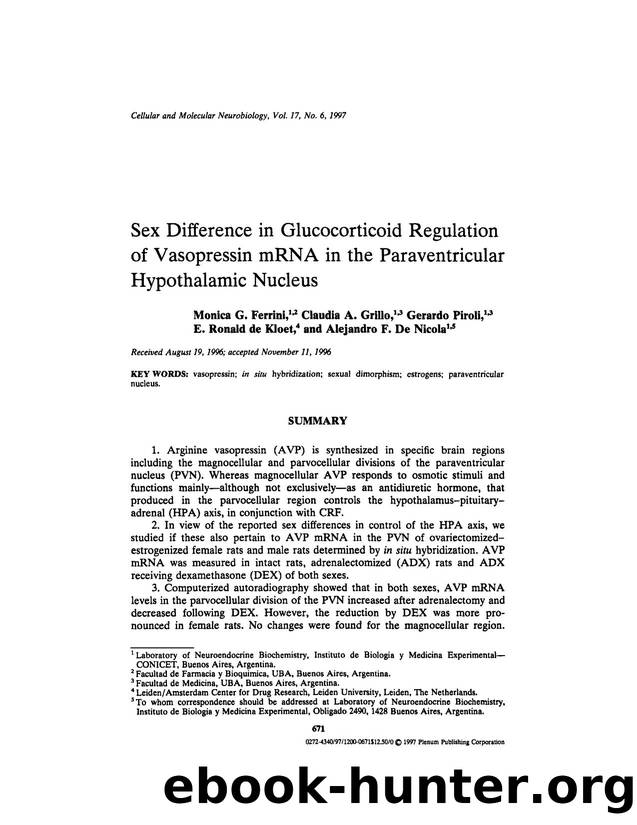 Sex Difference in Glucocorticoid Regulation of Vasopressin mRNA in the Paraventricular Hypothalamic Nucleus by Unknown