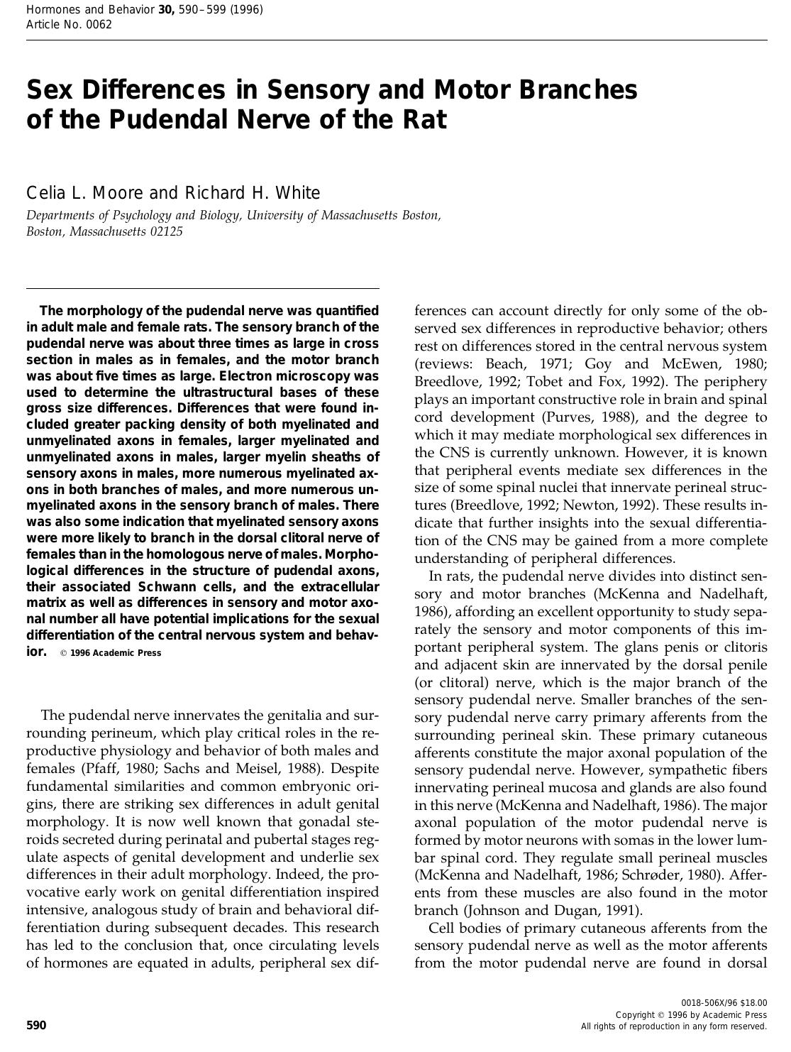 Sex Differences in Sensory and Motor Branches of the Pudendal Nerve of the Rat by Moore C. L. et al