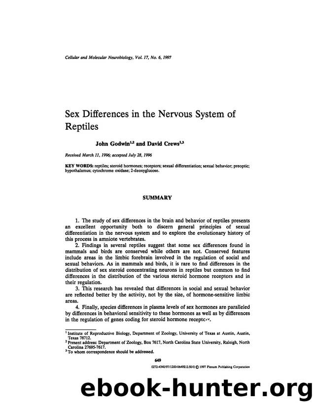 Sex Differences in the Nervous System of Reptiles by Unknown