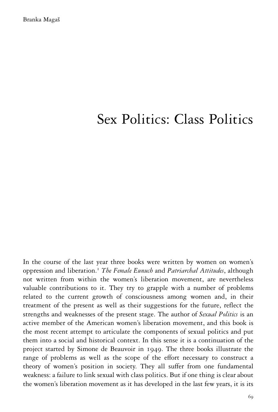 Sex Politics: Class Politics by Branka Magaš