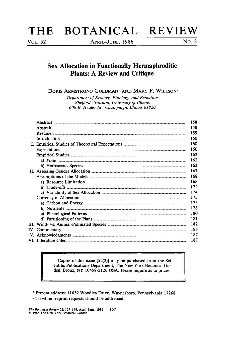 Sex allocation in functionally hermaphroditic plants: A review and critique by Unknown
