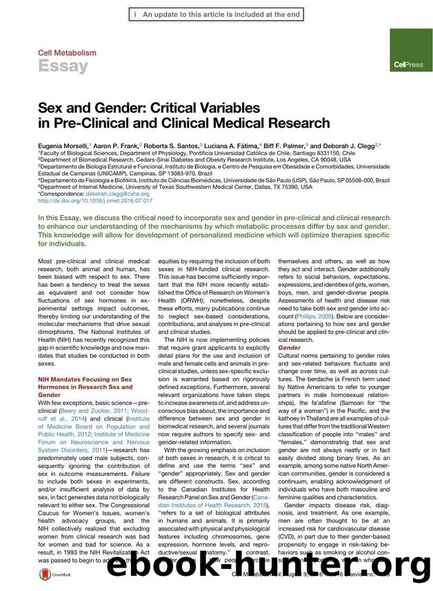 Sex and Gender: Critical Variables in Pre-Clinical and Clinical Medical Research by unknow