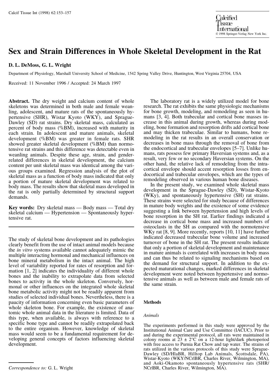Sex and Strain Differences in Whole Skeletal Development in the Rat by DeMoss D. et al